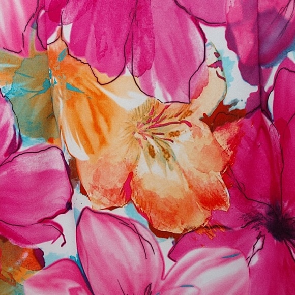 Ovi Fuchsia Pink Yellow Floral Print Sleeveless Sheath Lined Dress NWOT - Picture 13 of 16